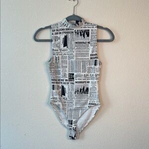 Stylish Newspaper Print Body Suit